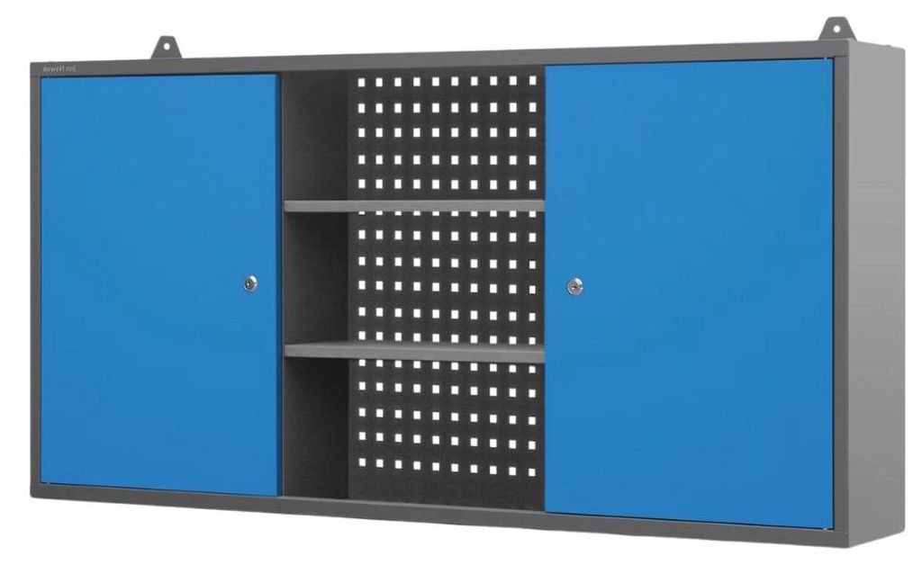 Hängeschrank Werkstatt abschließbar BEN Metallschrank hängend | Werkstattschrank Werkzeugschrank Wandschrank Garage 60x120x20cm Anthrazit-Blau