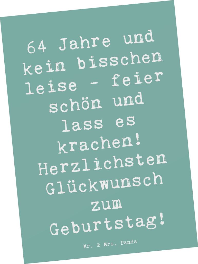 Mr. & Mrs. Panda Postkarte Spruch 64. Geburtstag - Meeresbrise - Geschenk, Grußkarte, Ansichtskarte, Ansichtskarten, Postkarten, Geburtstagsüberr...