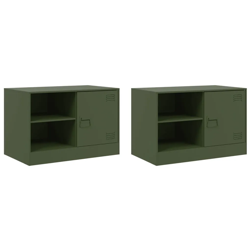 Mobili TV 2 pz. Verde oliva 67x39x44 cm Acciaio