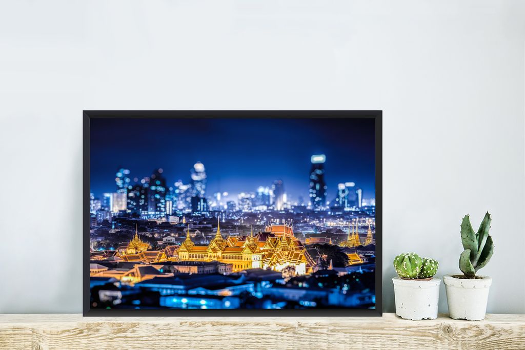 MuchoWow MuchoWow Gerahmtes Poster Nacht - Palast - Asien 60x40 cm - Poster mit zchwarzem Bilderrahmen - Printing - Wanddeko Schlafzimmer