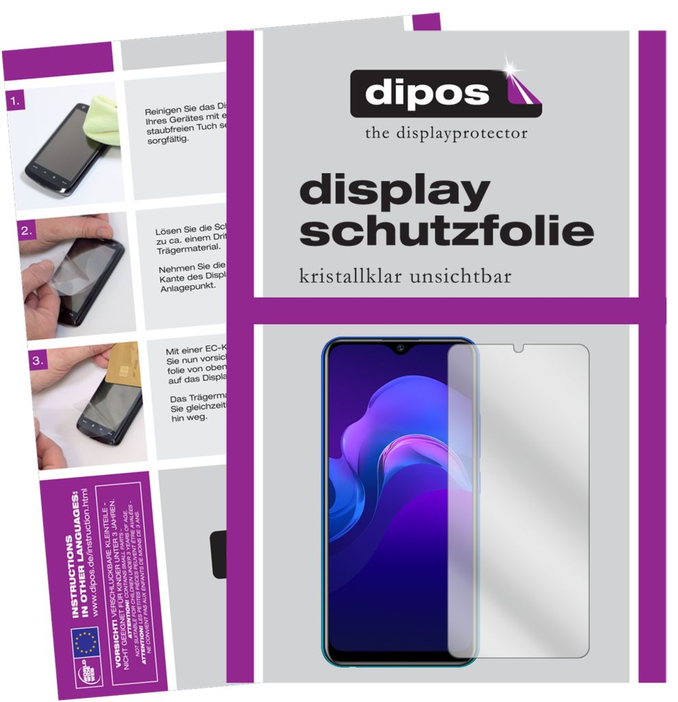 1x Schutzfolie für Vivo Y12 klar Displayschutzfolie Folie Display Schutz dipos