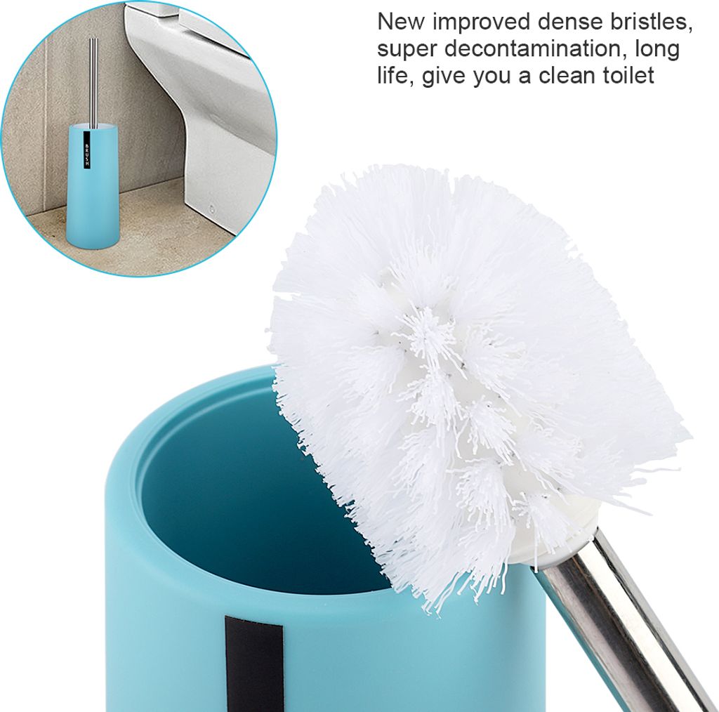Toilettenbürste mit Halter, robuster Edelstahl-Schrubber-Reinigungsset mit verbessertem Griff (blau)