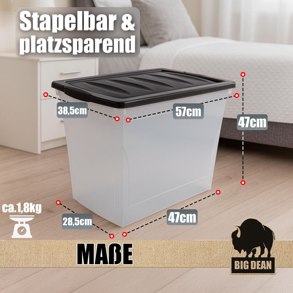 BigDean 4x 80 L Aufbewahrungsbox mit Deckel groß Budget