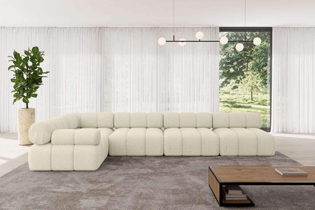 ALTDECOR Modulares Sofa Ecksofa in L-Form - Mende-L3 - 380x190x70 cm Beige Corner modular Sofa Eckcouch Couch Wohnlandschaft Cauchsofa Polstersofa