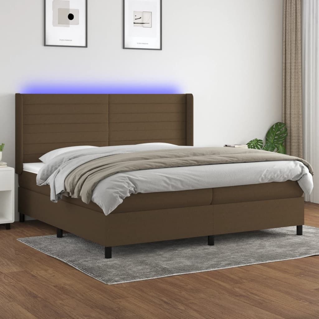 The Living Store Boxspringbett mit Matratze & LED Dunkelbraun 200x200 cm Stoff