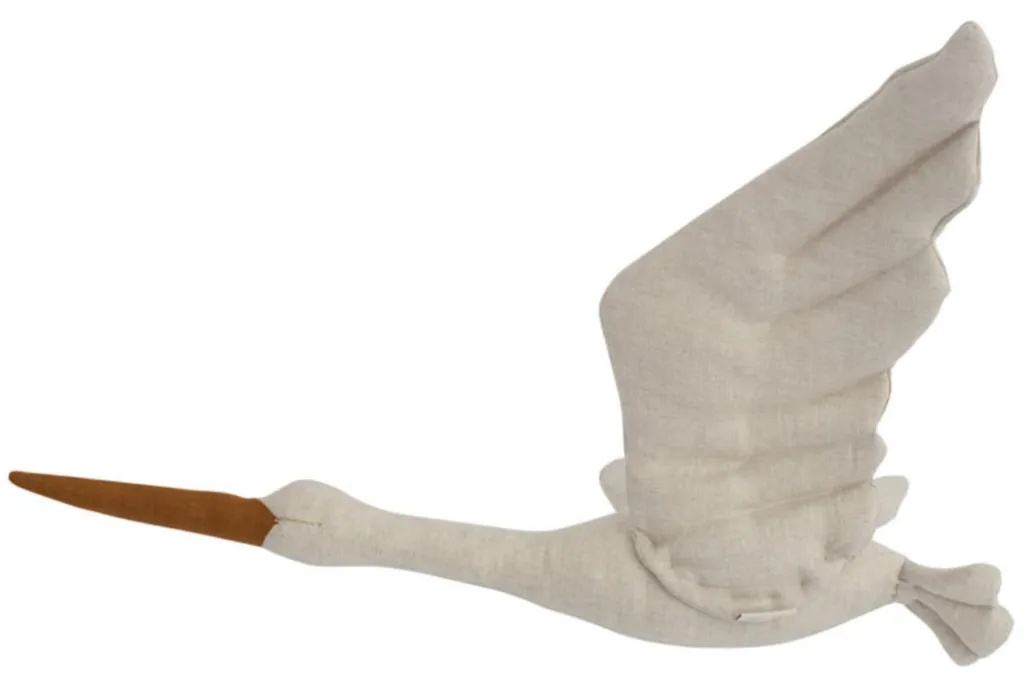 Cigogne murale déco bébé en lin beige - Trophée pour chambre Lino