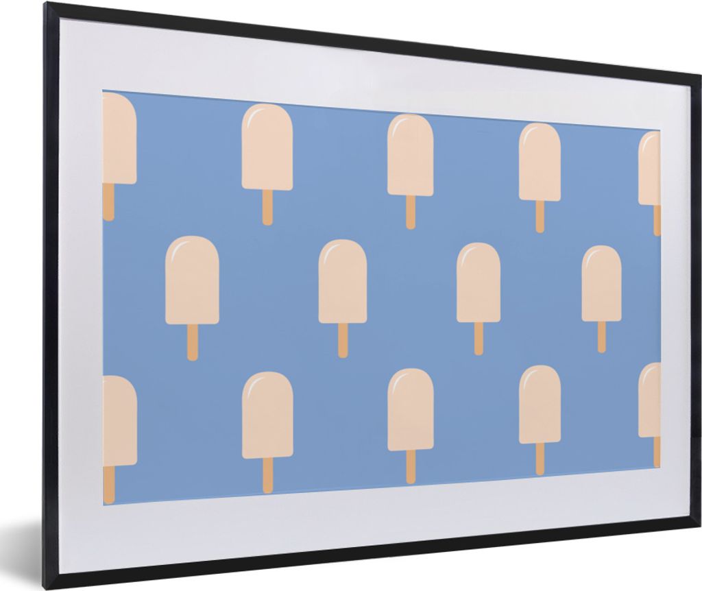 MuchoWow MuchoWow Gerahmtes Poster Eiscreme - Muster - Blau 60x40 cm - Poster mit zchwarzem Bilderrahmen - Schlafzimmer - Plakat in Rahmen - Dr...