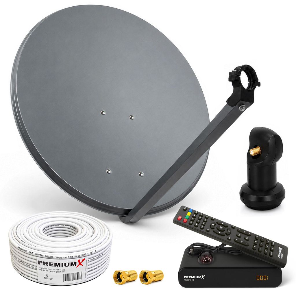PremiumX SAT Anlage 80cm Antenne Single LNB Kabel F-Stecker Produktbild 