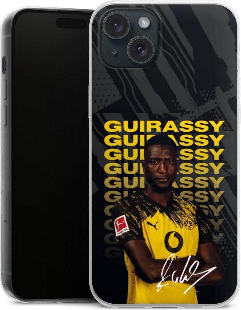 DeinDesign Slim Hülle für Apple iPhone 15 Plus Silikon Case Ultra Dünn Handyhülle BVB Borussia Dortmund Serhou Guirassy