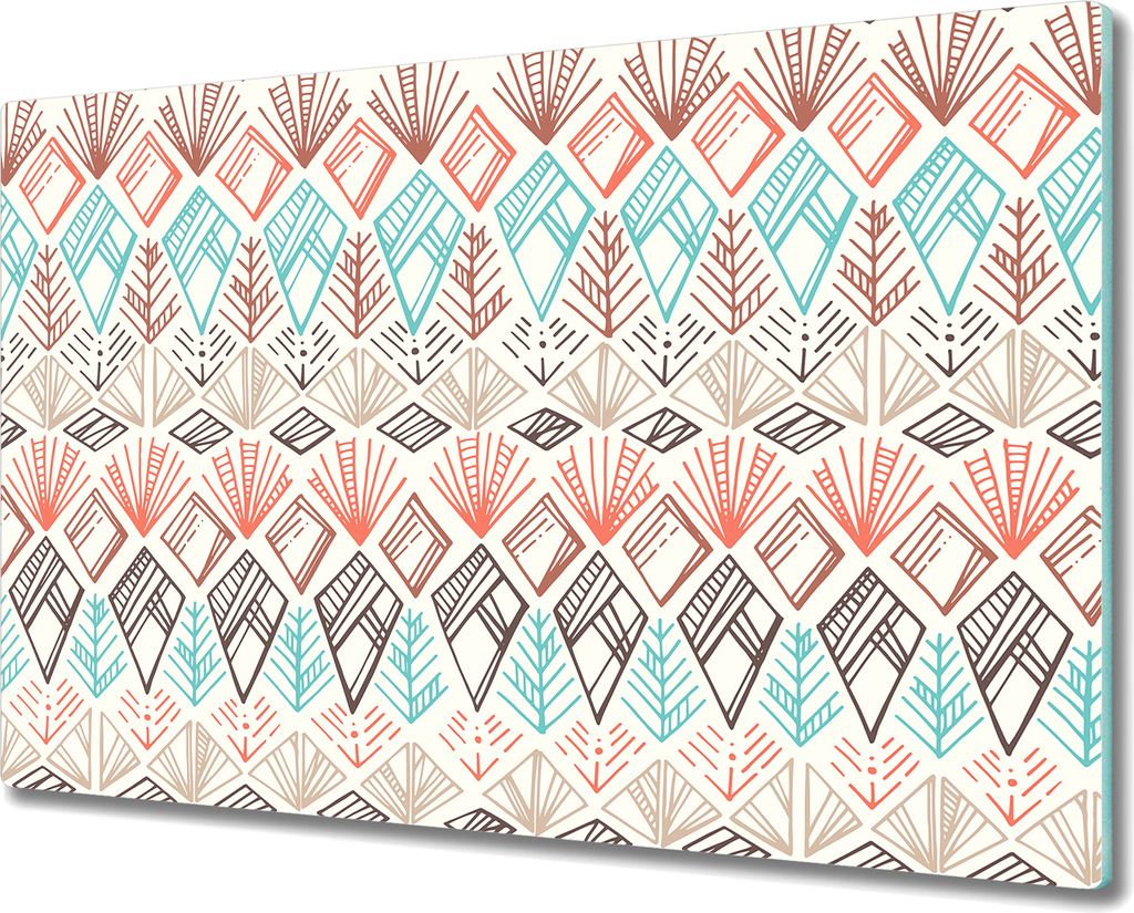 Glas-Herdabdeckplatte Glaskeramikkochfeld-Abdeckung Spritzschutz - 80x52 cm - Ethnisches weiß blau