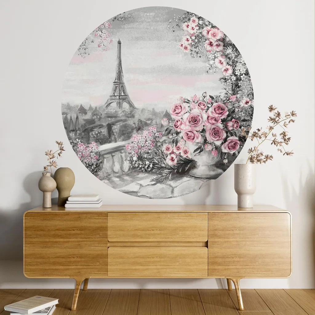 Papier peint rond lessivable Tour Eiffel Paris Lumaléa diamètre 130cm