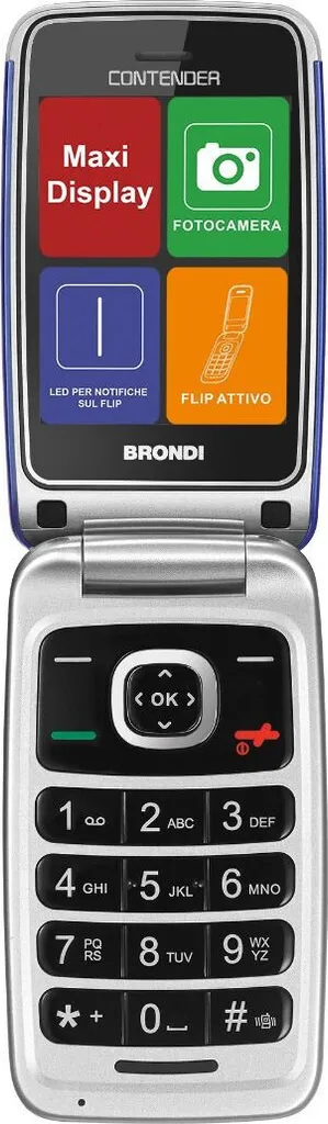 Grand téléphone à clapet Brondi Contender bleu avec double carte SIM