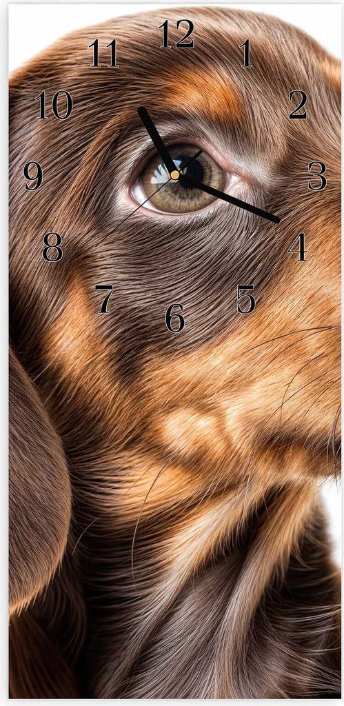 Wanduhr aus Glas mit Motiv Niedlicher Hund- 30 x 60 cm - inkl. Aufhängesystem