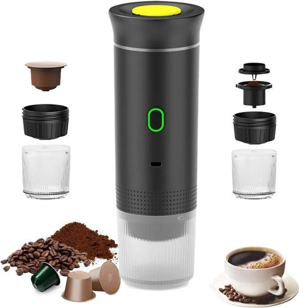 Machine à expresso portable électrique pour capsules et café moulu noire