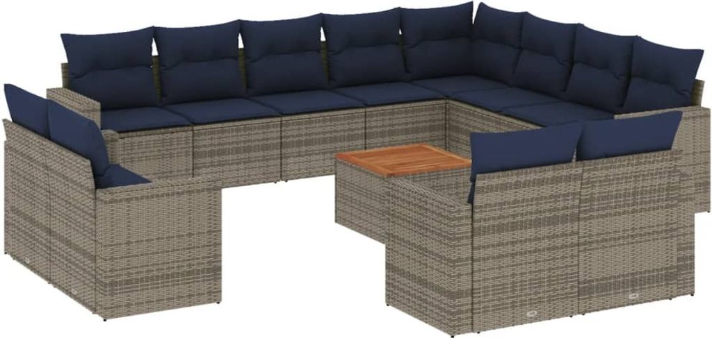 13-tlg. Garten-Sofagarnitur mit Kissen Grau Poly Rattan