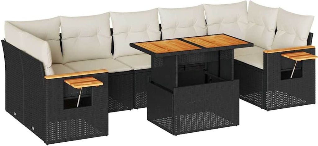 "im Sonderangebot" 8-tlg. Garten-Lounge-Set - elegantes Design - Sitzgruppe/Gartengarnitur - mit Kissen Schwarz Poly Rattan - Terassenmöbel DEMöb...