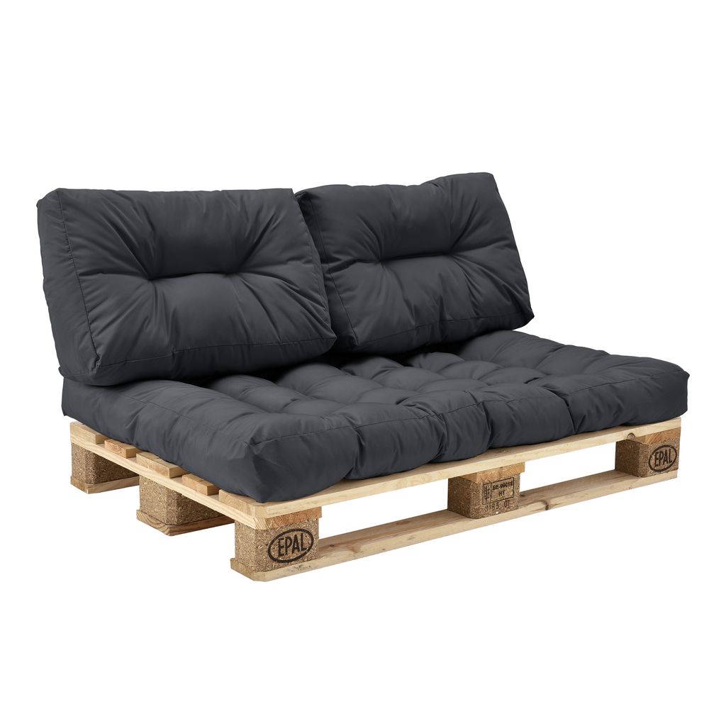 en.casa "Euro Paletten Sofa" 3x Sitz-/Rückenkissen hell grau Kissen Auflage 