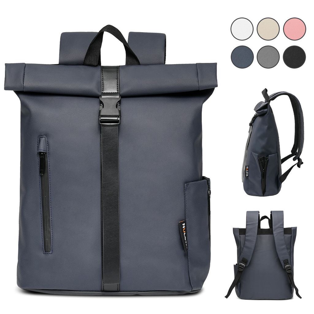 Damen Herren Rolltop Rucksack 25L, Groß Schulrucksack Wasserdicht mit 15,6 Zoll Laptopfach, Backpack für Job Radsport Reisen Freizeit Fahrrad, Blau