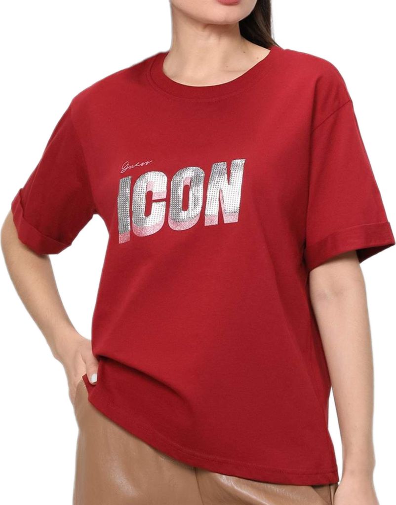 Damen Guess Iconic T-Shirt lose burgundy S Produktbild 