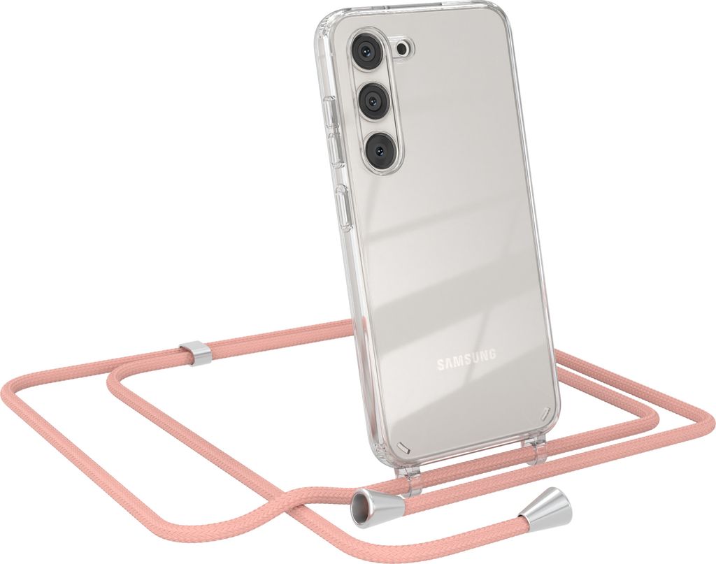 EAZY CASE Handykette kompatibel mit Samsung Galaxy S23, Handyhülle mit Umhängeband, Handykordel, Schutzhülle Clear, Band in Rosa