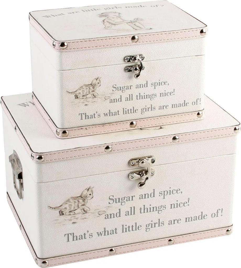 Boîtes WD101 blanches style bagage pour filles en set de 2 pièces déco