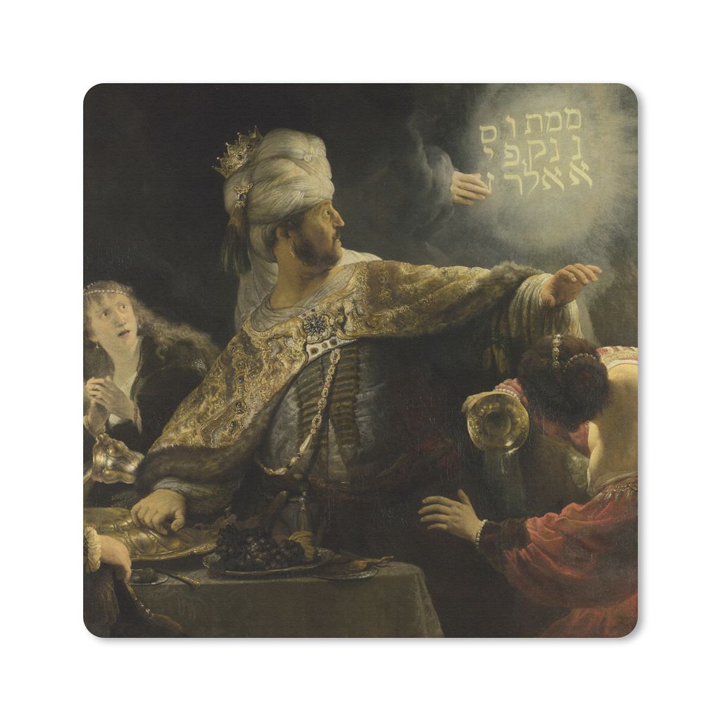 MuchoWow Mauspad Mousepad Das Festmahl des Belsazar - Rembrandt van Rijn 20x20 cm - Mousepads - Maus Mat - Pad - Mausunterlage - Desk Mat - Burea...