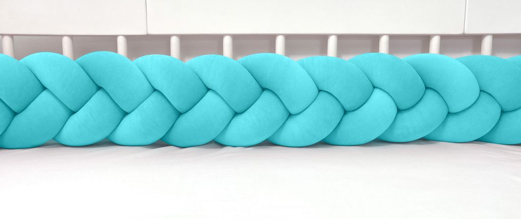 Bettschlange geflochten Velours 350 cm – Türkis | Bettumrandung Babybett Nestchen | Letino