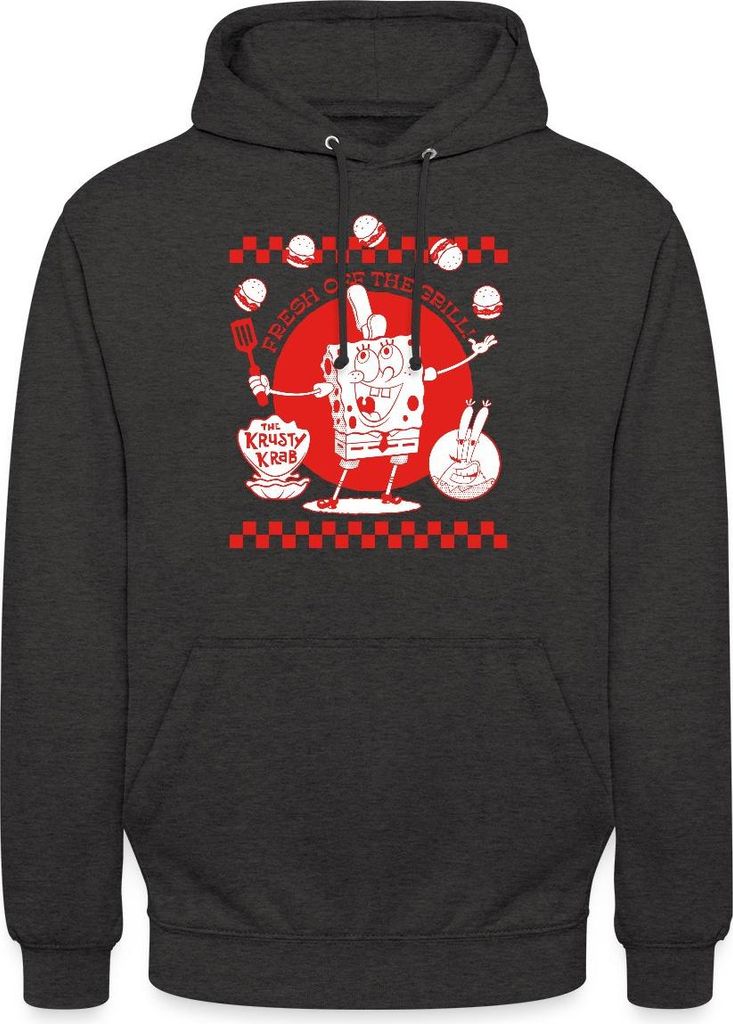Spreadshirt Spongebob Schwammkopf Fresh Off The Grill Uni Hoodie, XXL, Anthrazit