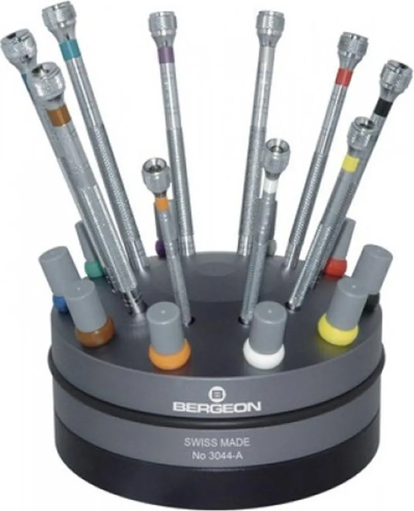 Assortiment de 10 Tournevis d'Horloger Bergeon 3044-A sur Support Noir
