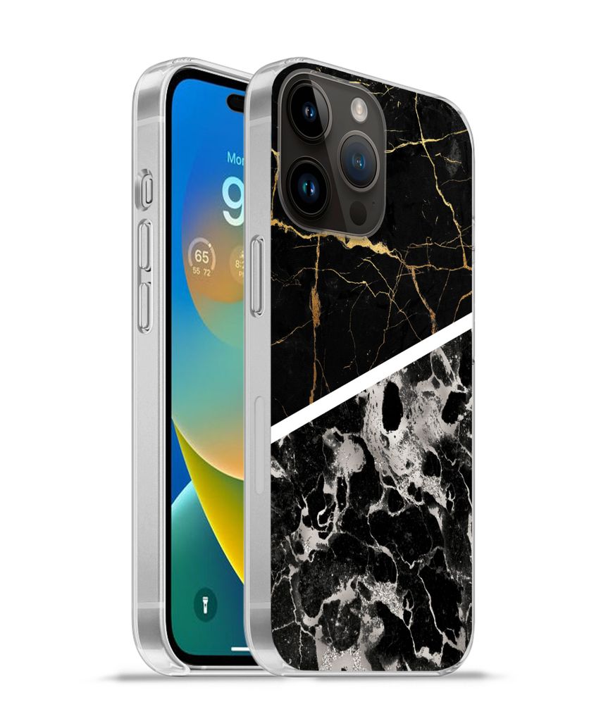 MuchoWow Handyhülle Schutzhülle Hülle für Apple iPhone 14 Pro Max Marmor - Gold - Luxus Silikon Softcase Handy Hülle - Hardcover