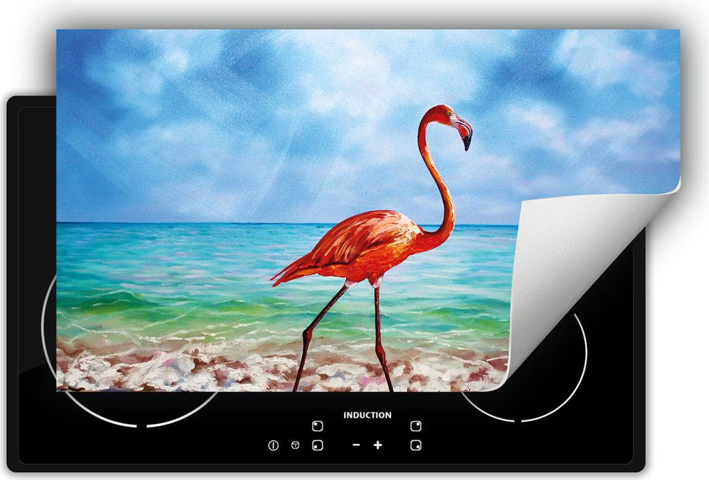 DarHaus Herdabdeckplatte 90x52 cm Anti Rutsch Matte Aufrollbar, Flamingo - Meer