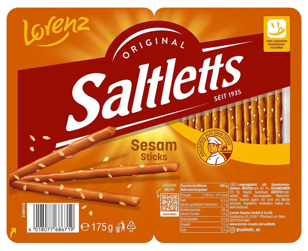 Bâtonnets Saltletts au sésame 175g Image du produit 