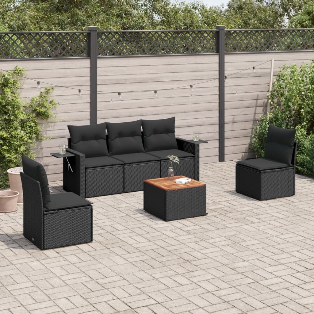 6-tlg. Garten-Sofagarnitur mit Kissen Schwarz Poly Rattan 3224501