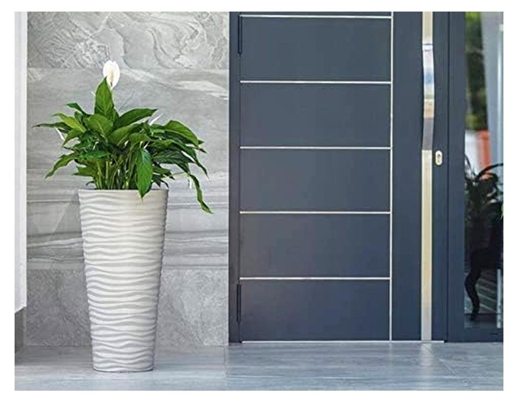 Blumenkübel Pflanztopf Blumentopf Pflanzkübel Weiß 3D Wellen Design mit Einsatz Frostsicher & UV-Beständig für Garten, Balkon & Innen 62cm weiß