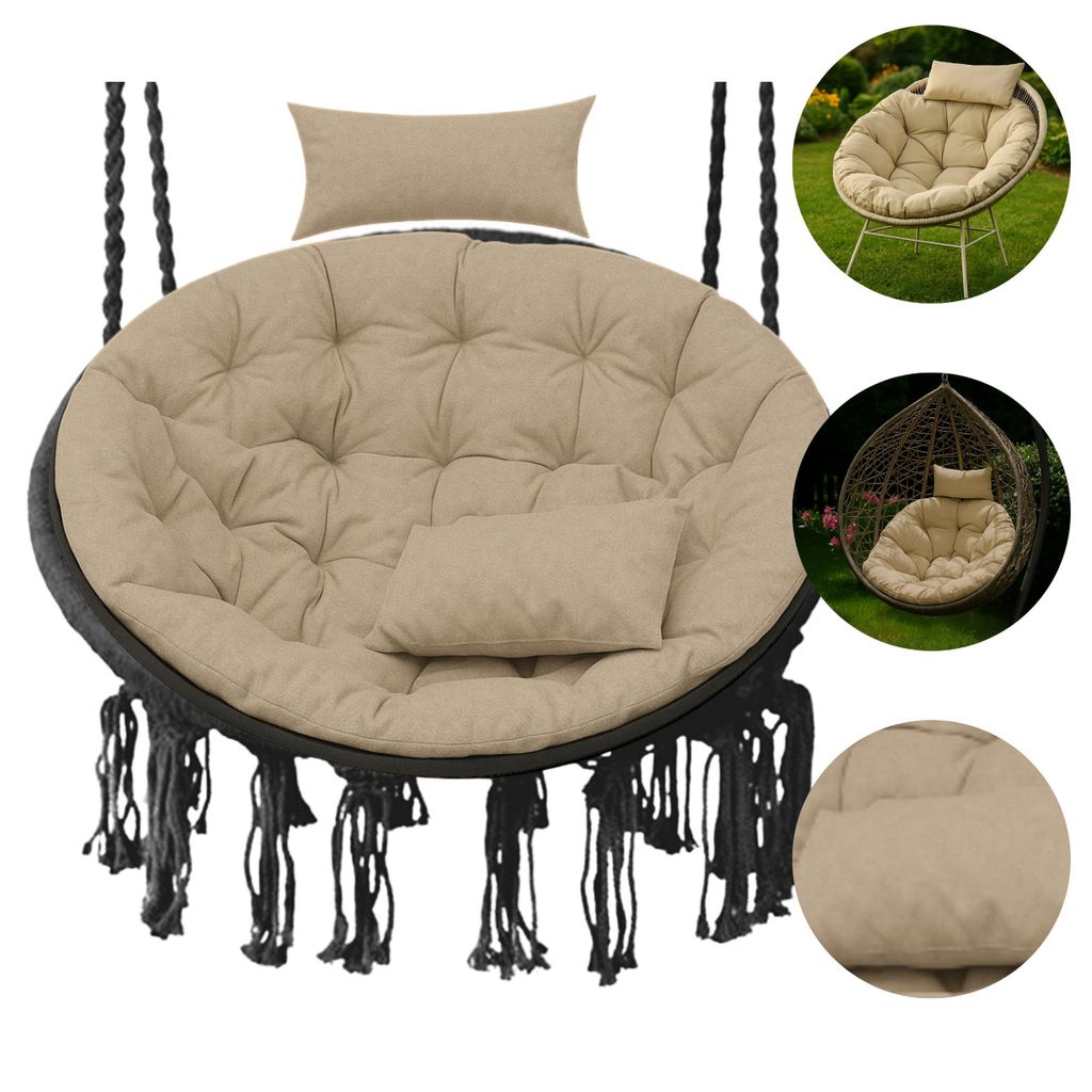 Hängesessel Kissen, Polster für Polyrattan / Rattan Hängeschaukel, Rund Hängekorb kissen, Rückenkissen – XXL 110 cm – beige
