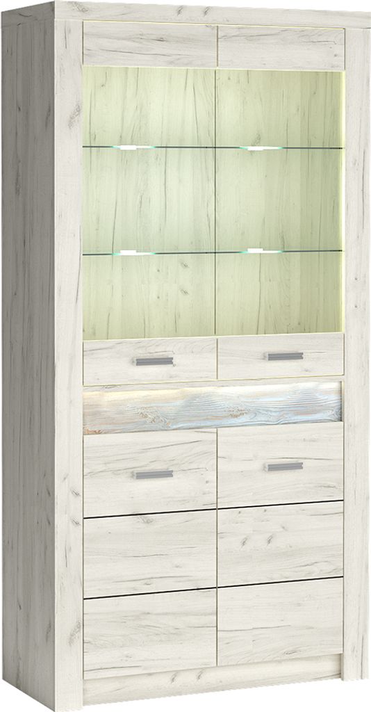 Vitrinenschrank modern in Esche weiß mit LED Beleuchtung Produktbild 