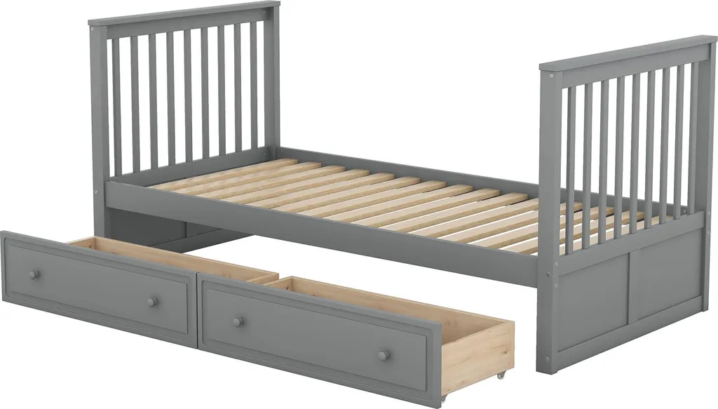 Lit superposé 90x200 cm gris avec tiroirs OKWISH en pin robuste