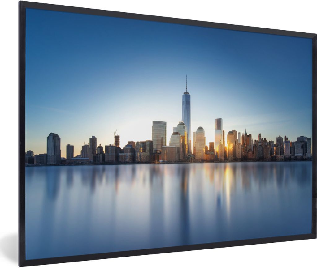 MuchoWow Gerahmtes Poster New York - Skyline - Spiegelung 90x60 cm - Poster mit Schwarzem Bilderrahmen Wandposter Rahmen Foto Bilder - Fotorahmen...