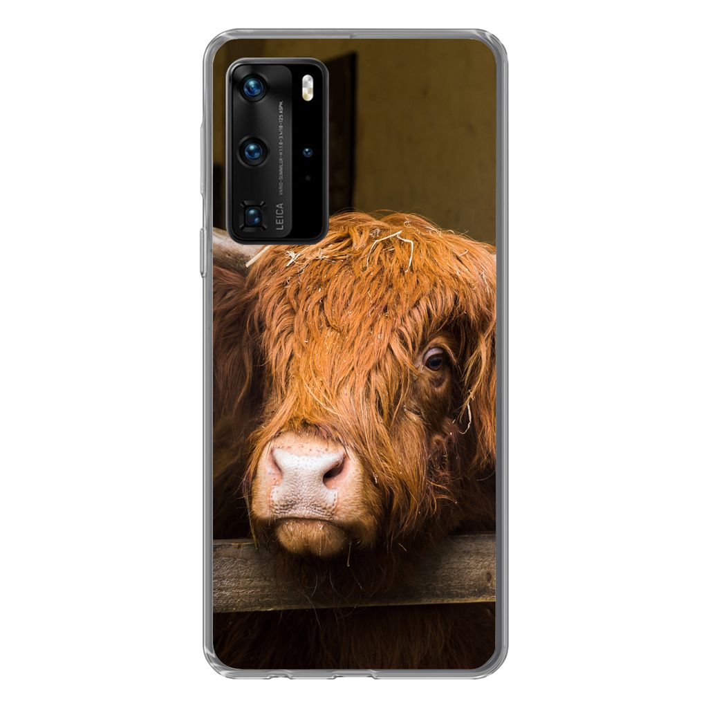 MuchoWow Handyhülle Schutzhülle Hülle für Huawei P40 Pro Schottischer Highlander - Bauernhaus - Scheune Silikon Softcase Handy Hülle - Schutz