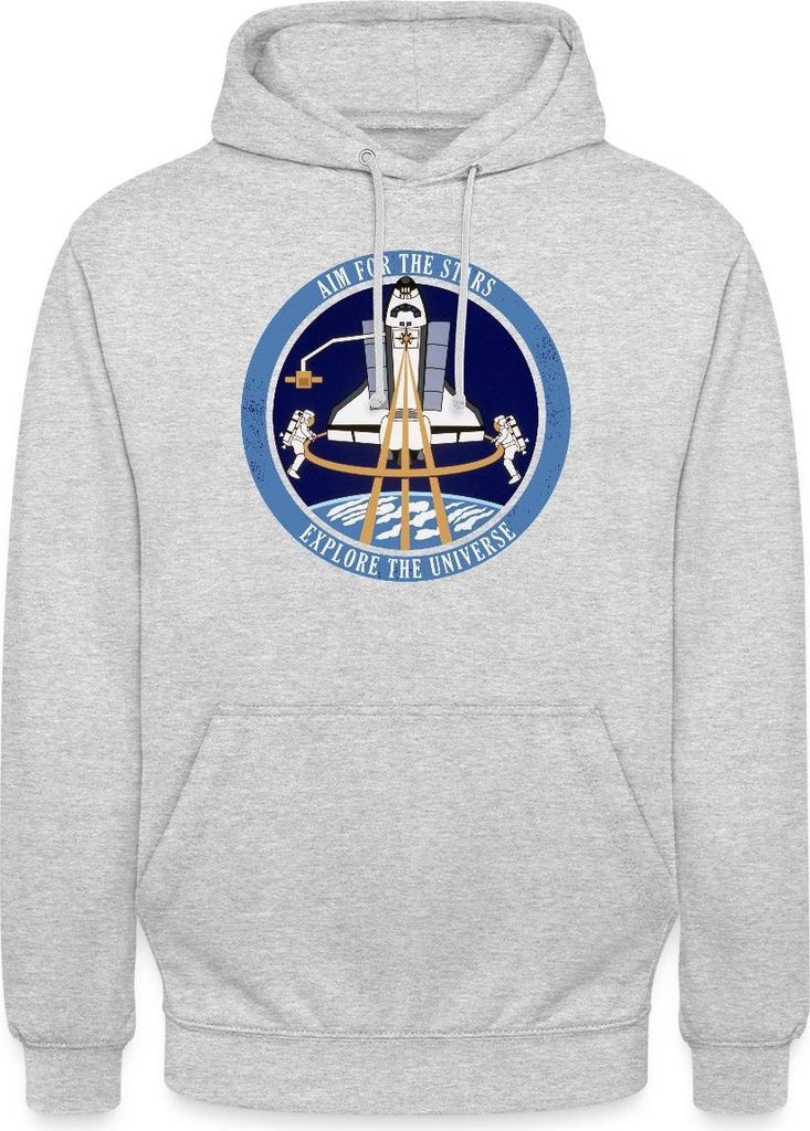 Spreadshirt NASA Aim For The Stars Spruch Uni Hoodie, S, Hellgrau meliert