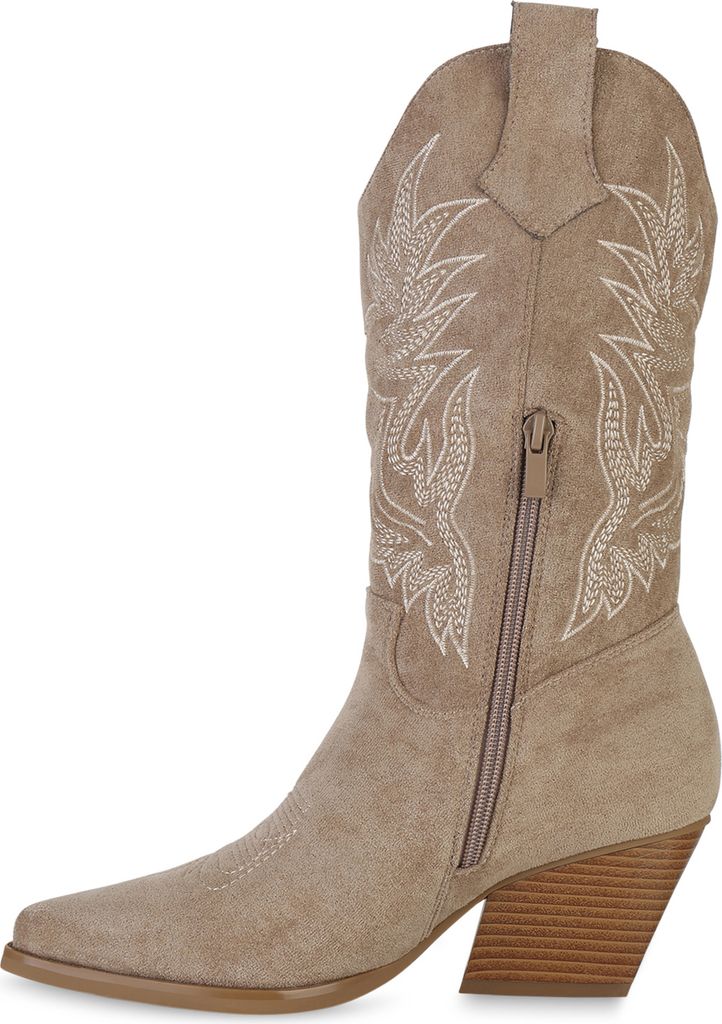 VAN HILL Damen Cowboystiefel Stiefel Stickereien Schuhe Produktbild 2