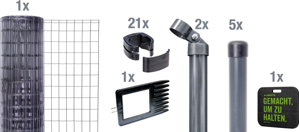 Alberts Fix-Clip Pro Gartenzaun, Höhe 122 cm, Länge 10 m, Zaun-Komplettset zum Einbetonieren, anthrazit