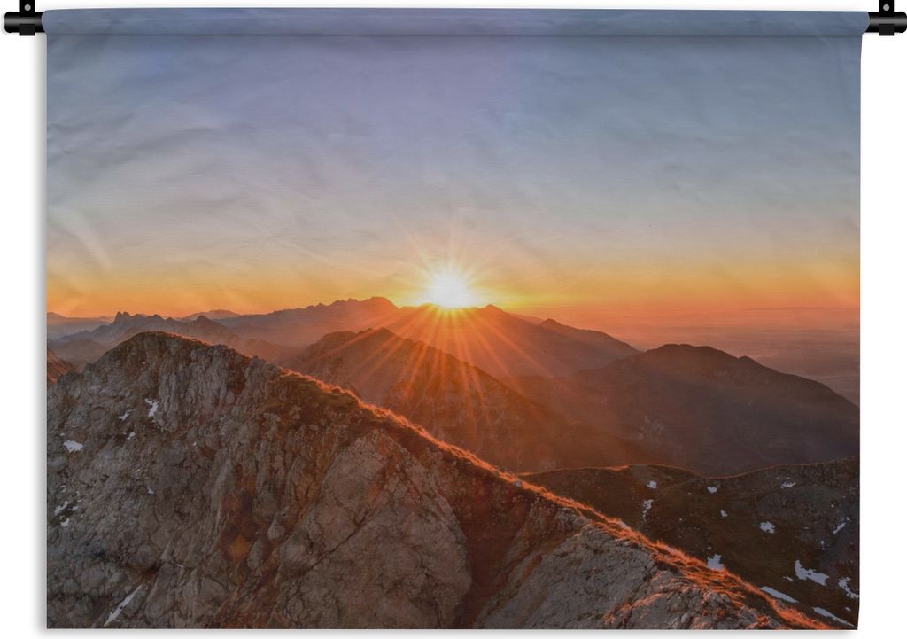 MuchoWow Wandteppich Wandbehang Berg - Landschaft - Sonne 60x45 cm Tapisserie Dekoration Wandtuch - Das Schlafzimmer