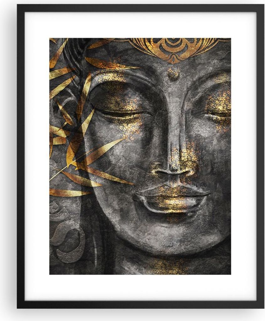 Gerahmtes Poster - Schwarzer Rahmen - Buddha Gold Bodhisattva - 40x50 cm - Wand Bild - Wanddeko - Wandbilder - Kunstposter - Wandposter - Bilderrah...