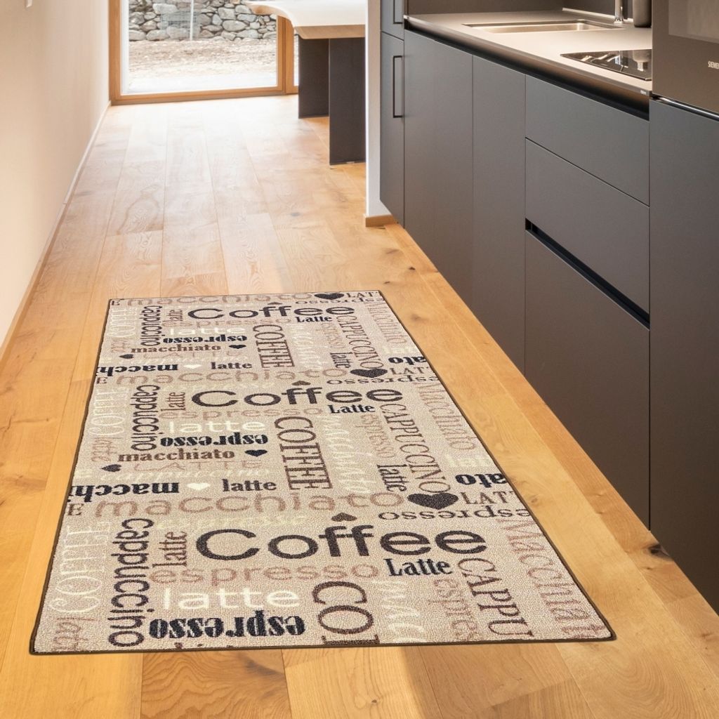 Teppich mit Schriftzug Coffee Cappuccino Größe - 80 x 150 cm