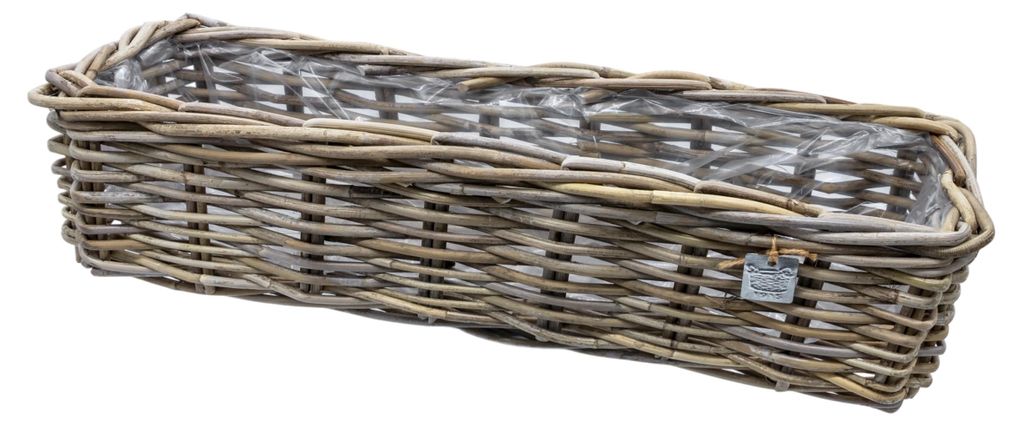 Rattan Pflanzkorb natur mit Folie für Innen und Außen - 58 x 18 cm - Fensterbank Blumenkasten rechteckig geflochten