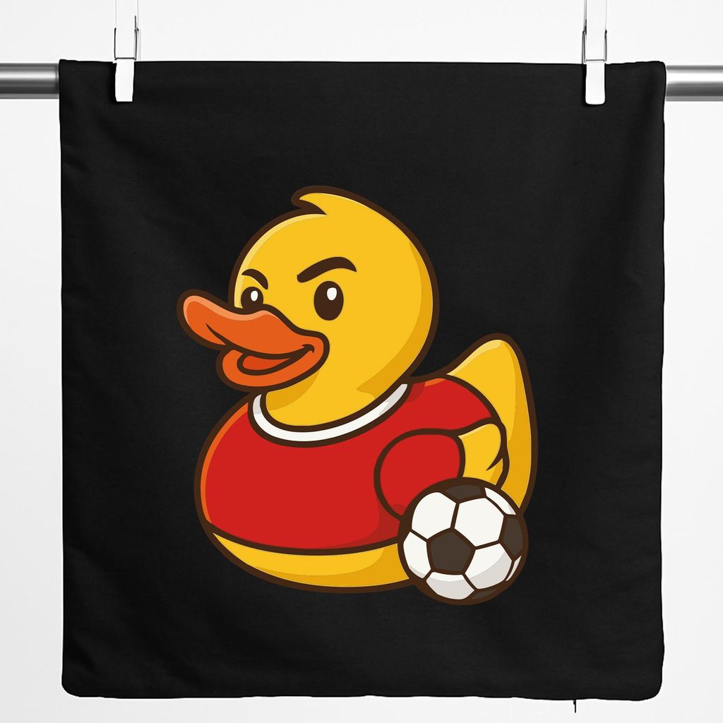 Huuraa Kissenbezug Quietscheente Fußballer Gummiente Fussballspieler 40x40cm Black Baumwolle Dekokissenbezug Geschenkidee