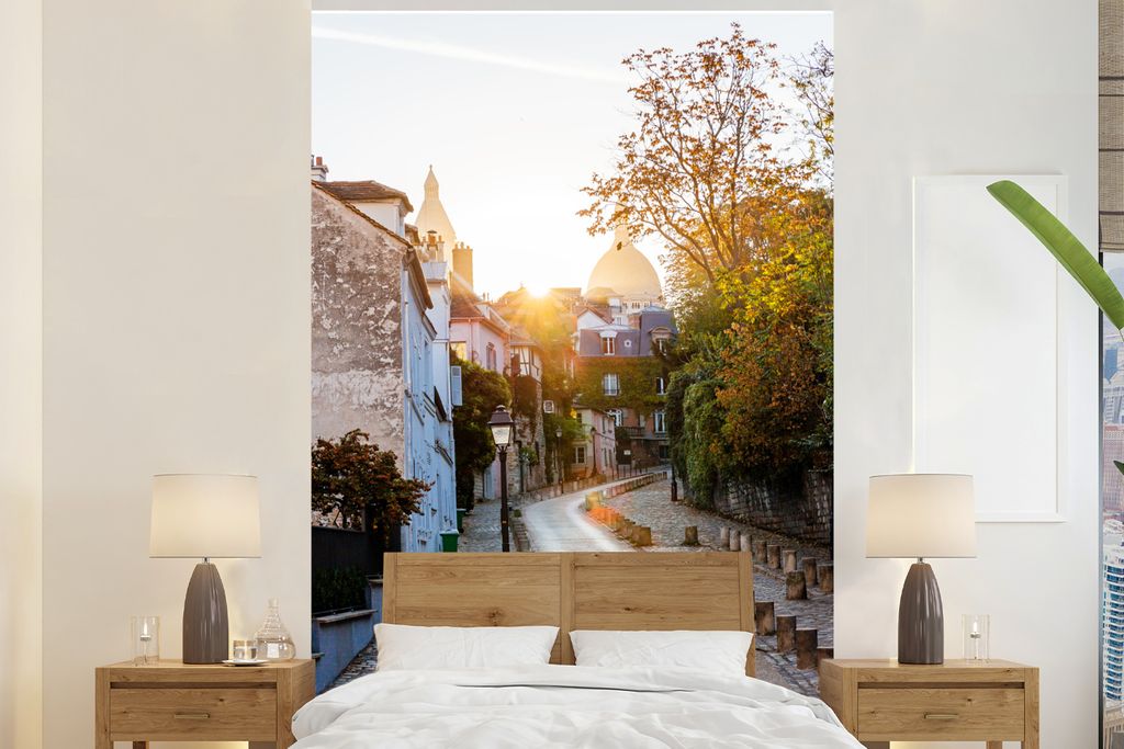 MuchoWow Fototapete für Wohnzimmer oder Schlafzimmer Wandtapete Vinyl Motivtapete Paris - Sonne - Frankreich - 180x280 cm - Wallpaper