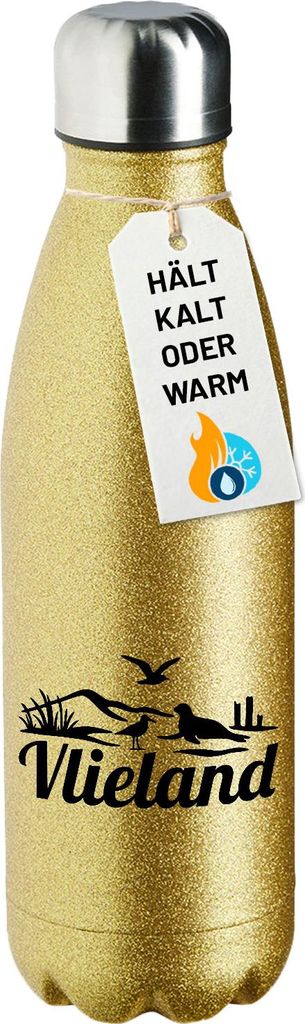 Huuraa Trinkflasche Vlieland Niederlande 500ml Gold Edelstahl Wasserflasche Trinkflasche Geschenkidee