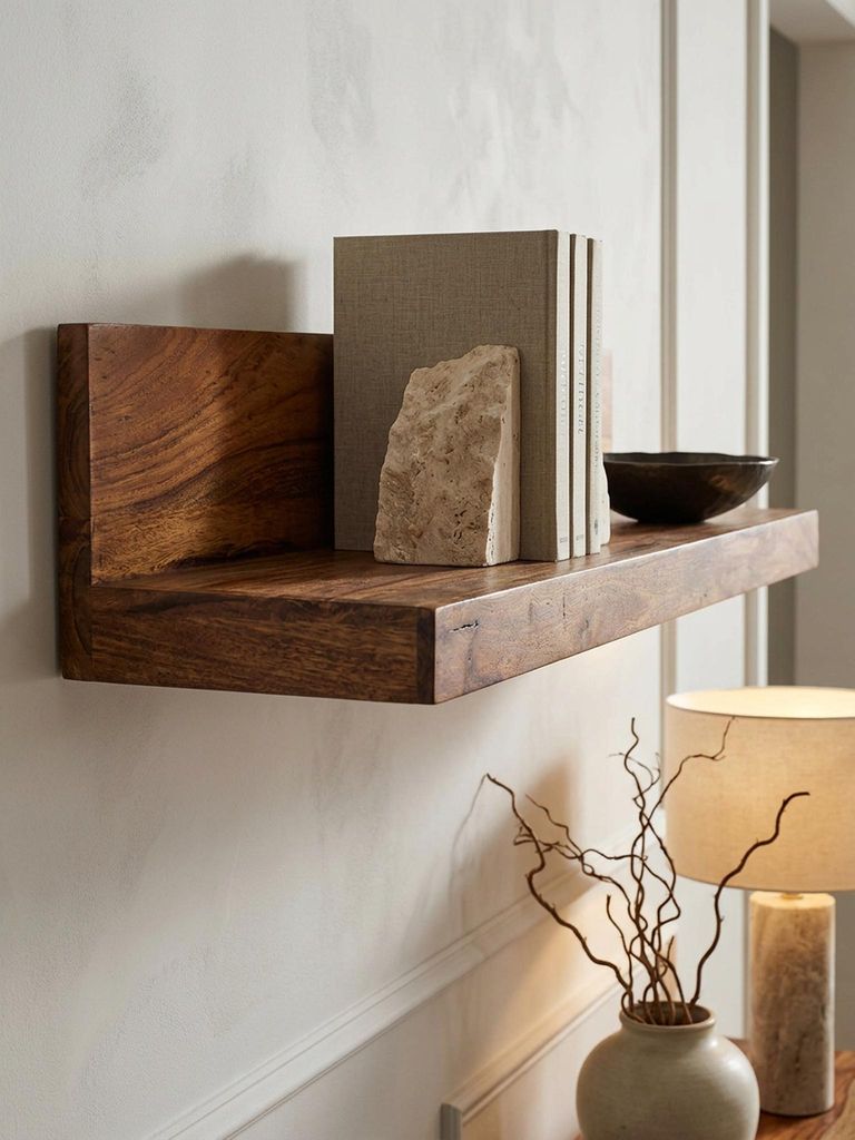 Wandregal MUMBAI Massiv-Holz Sheesham Holzregal 80 cm Landhaus-Stil Hänge-Regal Echt-Holz Wand-Board Natur-Produkt